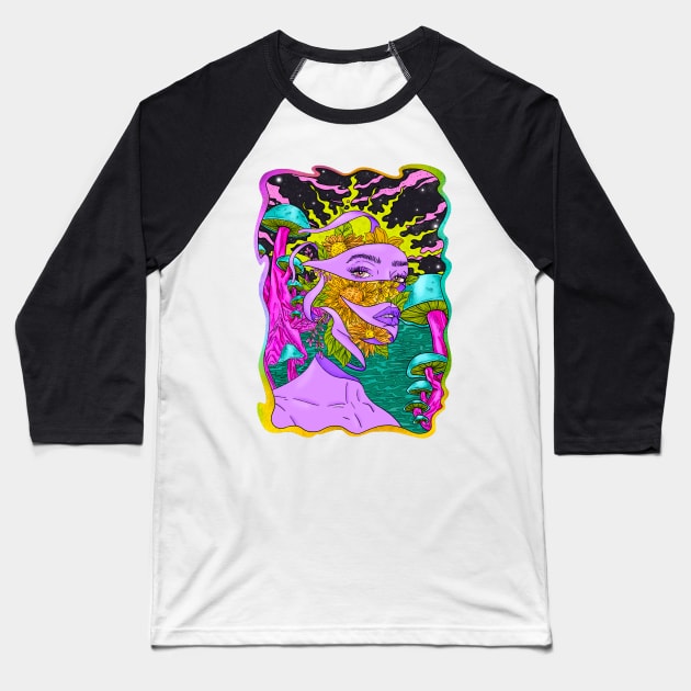 Metamorphosis - Trippy Sci Fi Portrait Baseball T-Shirt by rosiemoonart